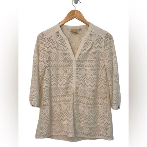 Anthropologie Embroidered Tulle Tunic By Vanessa Virginia, Ivory Top size 2 - Picture 14 of 15